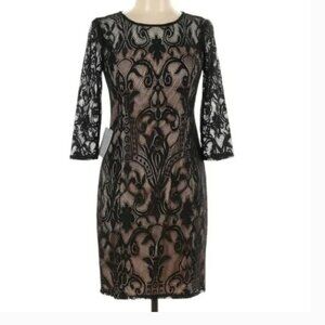 Adrianna Papell Dress Black Lace 3/4 Sleeve Size 14